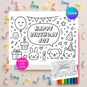 Editable Birthday Coloring Placemat: Personalized Party Activity (Digital Download)