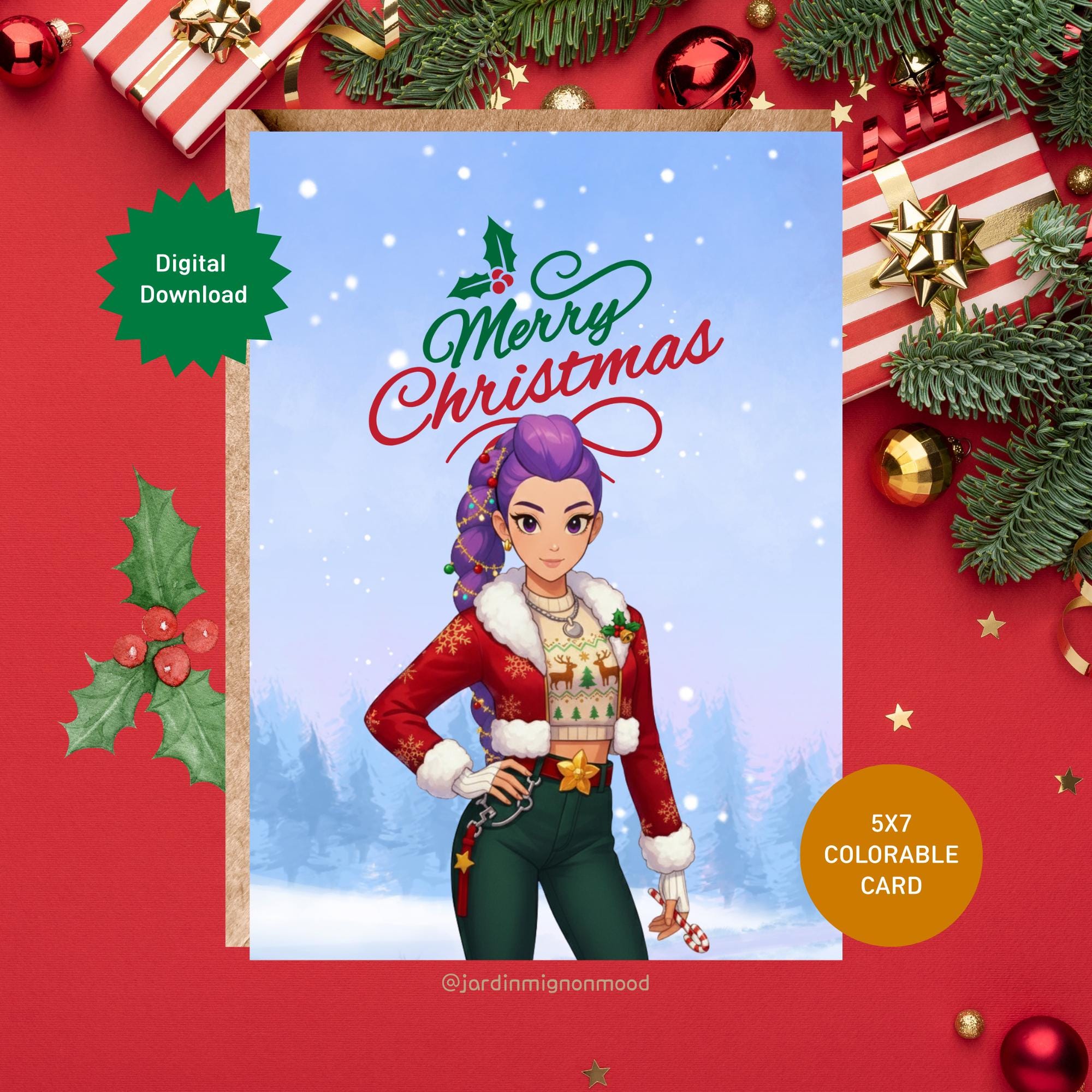 Printable Christmas Card With Front Message : Kpop Demon Hunters