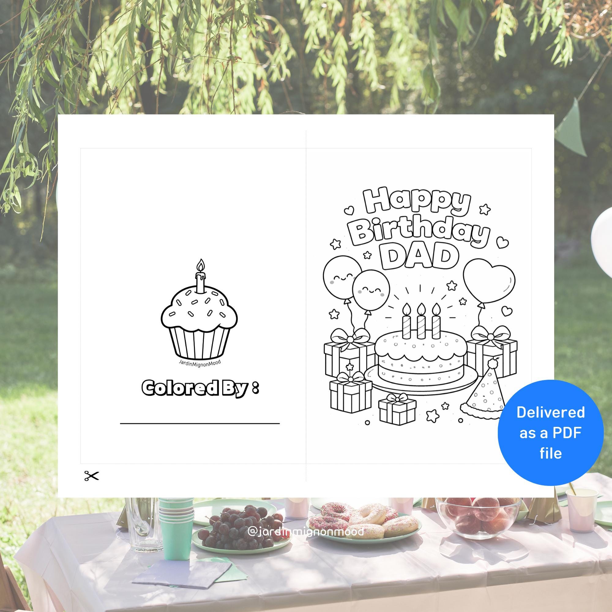 Printable Coloring Birthday Card for Dad | Kids DIY 5x7 Folded Card ...