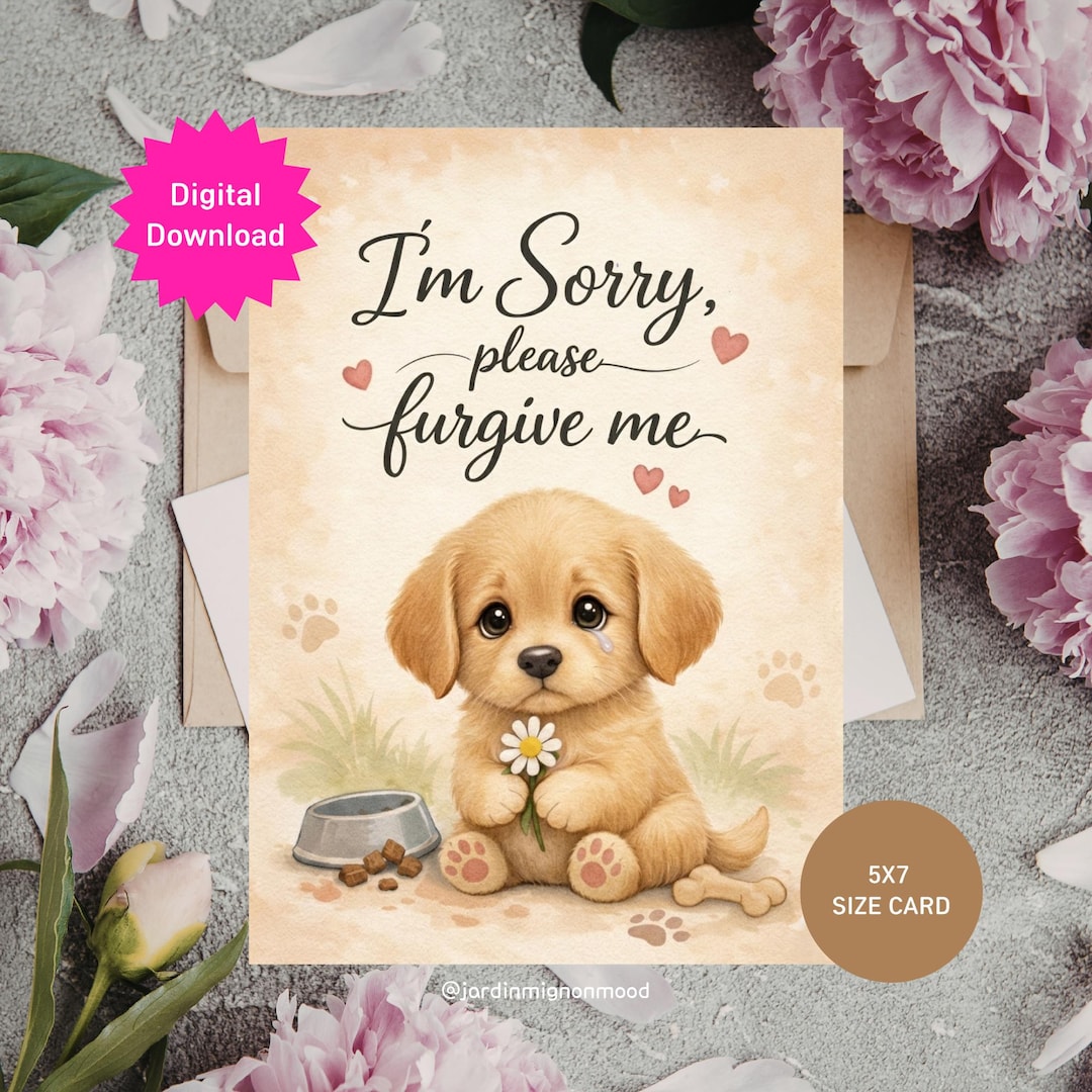 Sorry Cockapoo Printable Retriever Puppy Apology Card | Teary-eyed Dog Illustration ...