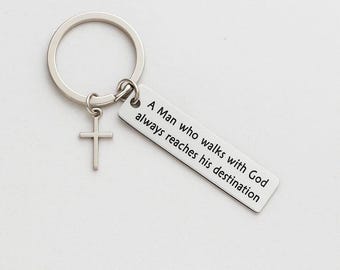 Llavero con cruz grabada: Escritura inspiradora de fe, regalo religioso