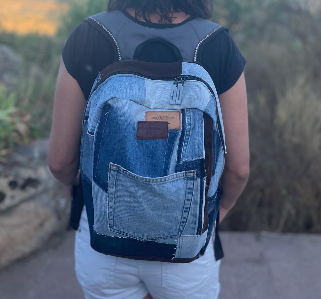 Upcycle Backpack Upcycled Denim Backpack | Patchwork Jean Rucksack With Waterproof ...