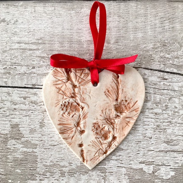 Ceramic decoration ~ porcelain heart, woodland ornament, woodland home decor, small present, thank you gifts, hanging hearts, rustic gifts