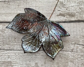 Ceramic leaf wall art ~ raku leaf, ceramic leaves hanging wall decoration, plant art sculpture, rustic woodland gift, gift for Mum
