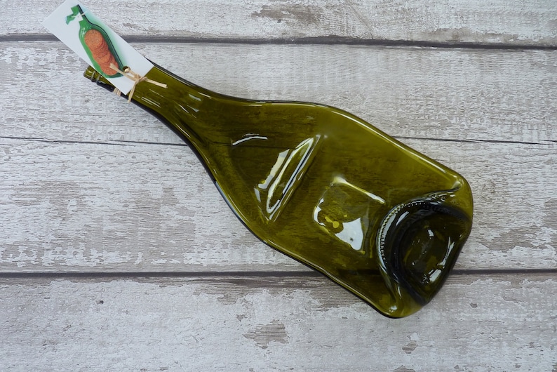 Recycled Wine Bottle Dish Melted Slumped in a kiln Serve nibbles and snacks.