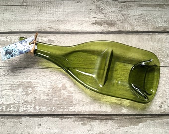 Wine bottle dish ~ flattened bottle, divided snack tray, food server, recycled eco gifts, wine lover present, housewarming gifts, gift Mum