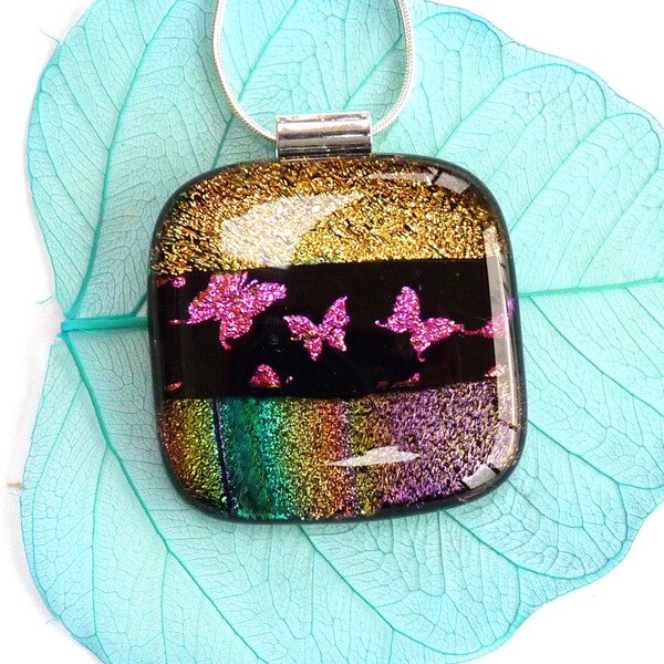 Dichroic glass pendants ~ Fused glass pendant necklace, Dichroic jewelry, Melted glass jewellery,  Gift for her, Present Mum Sister Aunt