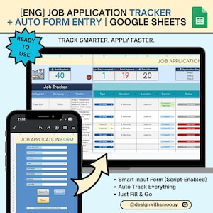 Job Application Tracker with Auto Input Form [Breeze Edition] | Digital Download | Google Sheets Template