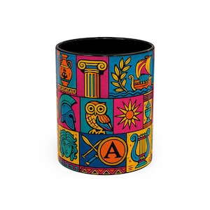 Coffee Mug, Ancient Greece Pop Art Design, Greek Mythology Cup, Classical Civilization Gift, Historical Retro Mug, Artistic Tea Cup