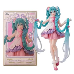 Wonderland Hatsune Miku-figuur – roze en lavendelkleurige jurk met gevlochten haar | Leuke anime vocaloid verzamelitem + doos | Kawaii-display