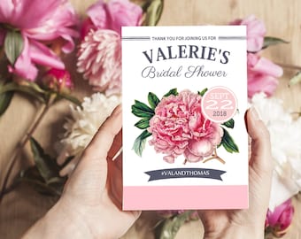 Printable Seed Packet for Bridal Shower favor with peonies // diy printable party favor, fill with your own flower seeds