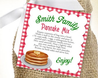 Printable Christmas Pancake Mix Gift Tag Easy Quick Holiday Gift Idea /  Favor Tag Pancake Gift Personalized Printable DIY 