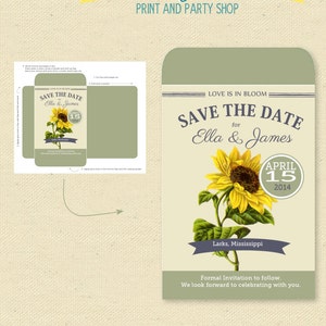 zaadpakket SAVE the DATE, printable save the date, you choose flower & colors, DIY, zonnebloem, tuinbruiloft, veggie, kruid, zaden