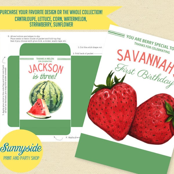 Fruit and vegetable puns PRINTABLE SEED PACKET birthday party favor for farmer's market, garden or berry themed party