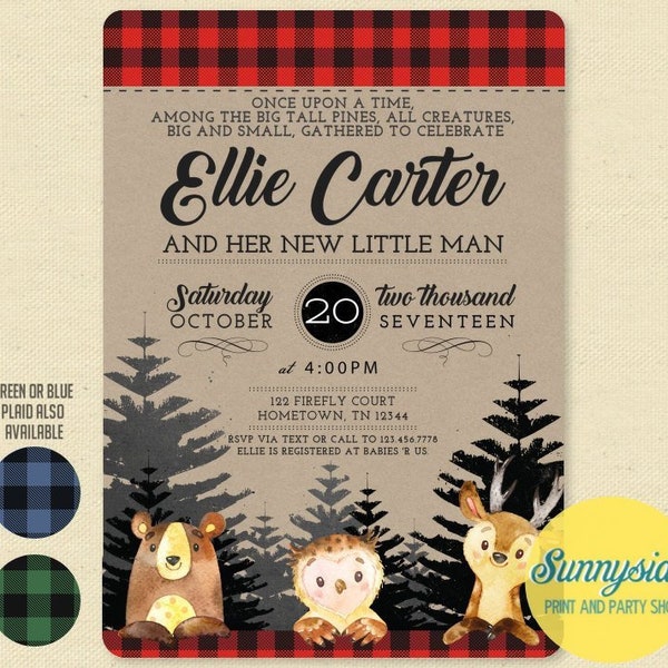 Woodland baby shower invite printable, forest animals friends / woodland creatures, perfect for rustic baby boy shower