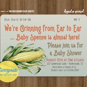 Farm Baby Shower Invitation with vintage sweet corn | baby boy shower invite or Gender Neutral | printable invitations