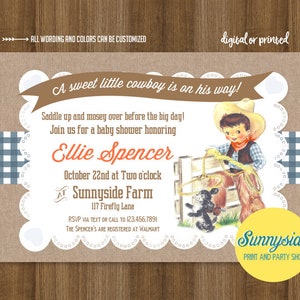 COWBOY Baby Shower Invitation, printable baby invite, little cowboy, buckaroo, western, baby boy shower invite, burlap and plaid