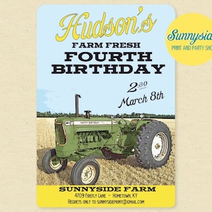 Green Tractor Birthday Invitation, Boys Farming Birthday Party Printable Invite, Retro, Vintage, Classic, digital file