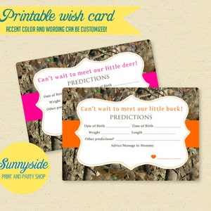 Camo baby voorspellingen spel - kleine herten, doe of buck baby stats + baby shower voorspellingkaarten