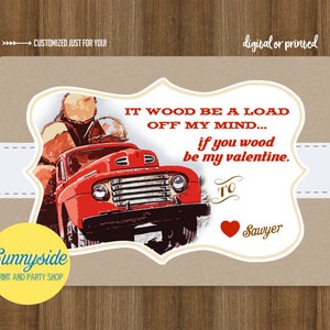Logging / Log Truck Valentine Card - Digital Printable - JPG et PDF - Boys Valentine’s Day card pun wood