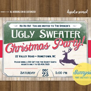 PRINTABLE UGLY SWEATER Christmas Party Invitation // Ugly Sweater Holiday Party Invite // Retro Christmas Party, , digital invite