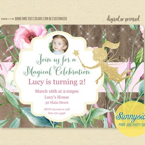 Floral Fairy Birthday Garden Party Invitation with photo, printable invite, JPG and PDF provided image 1