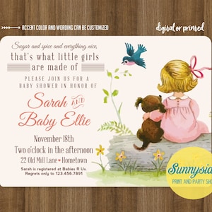 Invito per baby shower "Girls Made of" stampabile - Sugar Spice Everything Nice - Invito per baby shower in stile vintage - file digitale stampabile