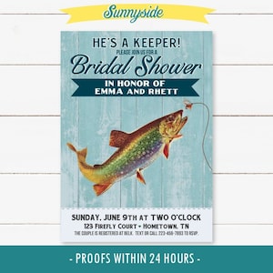 Fishing themed bridal or wedding shower Invitation, printable digital couples shower invitation