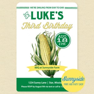 Farm Birthday Invitation, Boys BBQ Farming Birthday Party Invite, Farmer&#39;s Market, Printable, Corny, Summer