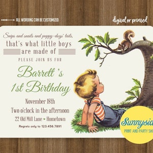 Boys Made of Birthday Invitation, Frogs / Snips Snails Puppy Dog Tails, Vintage Style Printable Birthday Invite, First 1st Birthday any age Blonde