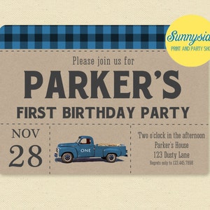 PRINTABLE Blue Truck Birthday Invitation - Boys Retro Pickup Truck Birthday Party Invite, First birthday or any age // digital invite