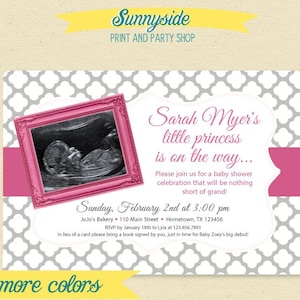Printable baby shower invitation with ultrasound photo, personalized invite in any color! image 1