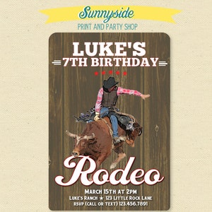 Rodeo Bull Rider Cowboy Birthday Invitation Printable Western Party Invite, digital printable zdjęcie 1