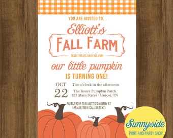 PRINTABLE Fall Farm pumpkin patch birthday invitation, boy or girls birthday party invite, little pumpkin's birthday