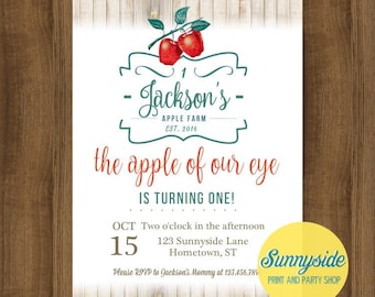 Apple printable party invitation for birthday, shower or school event // rustic vintage style fall farm birthday invite // apple of our eye