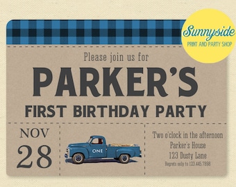 Blue Truck Birthday Invitation: Retro Pickup Party (Digital Invite)