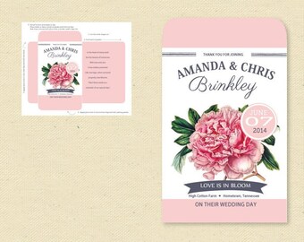 Personalized Printable Seed Packet Favor with Pink Peony  - DIY wedding favor printable for garden rustic or barn wedding