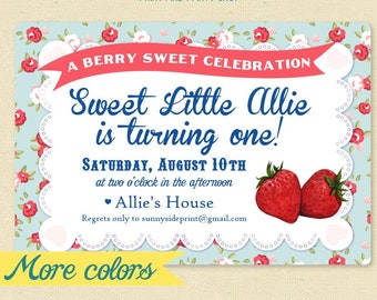 Berry Sweet Birthday Party Invitation / Farmers Market Birthday Invite  - Girls Strawberry birthday party printable, berry theme