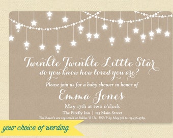 Printable Twinkle Twinkle Baby Shower Invitation - Gender Neutral Star Baby Shower Invite - Kraft / Rustic