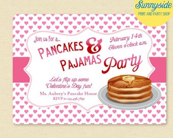 Pancakes & Pajamas Valentine's Party Invitation - personalized printable file for class party, valentine party
