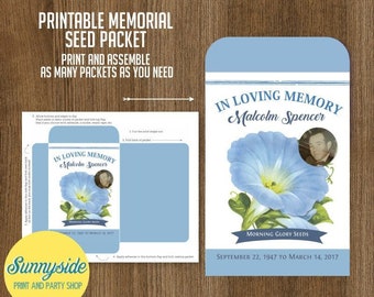 Printable memorial seed packet PDF file | diy remembrance funeral seeds favor | morning glory or forget me nots | DIY seed packet