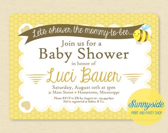 Bumble Bee Baby Shower Invitation, Vintage Style Mommy to Bee Invite, Printable or Printed, Gender Neutral Unisex