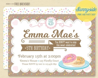 Donut Birthday Party Invitation: Girls Sprinkles Design (Printable Digital File)