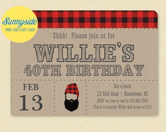 Printable Beard Birthday Invitation - Manly Surprise Hipster Party Invite 30th 40th 50th // Printed or printable invitations // lumberjack