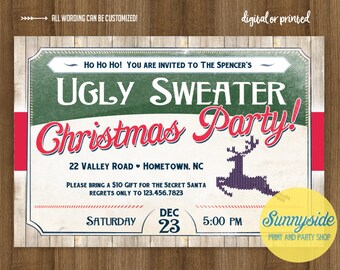 PRINTABLE UGLY SWEATER Christmas Party Invitation // Ugly Sweater Holiday Party Invite // Retro Christmas Party, , digital invite