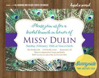 Peacock bridal shower brunch invitation // printable digital invite // peacock wedding theme // you choose accent color!