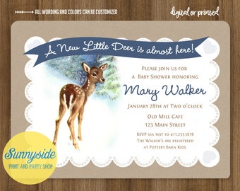 Deer Fawn baby shower invitation for baby boy or baby girl // winter baby shower invite, oh deer printable invitation, woodland baby shower