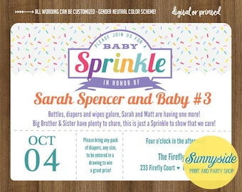 Retro Baby SPRINKLE Invite, Gender Neutral Printable Sprinkle / Baby Shower Invitation for boy or girl with diaper request, diaper shower