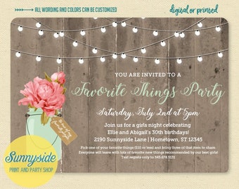Favorite Things Party Invitation: Girls Night Floral Mason Jar (Digital Printable)