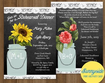 Chalkboard Rehearsal Dinner Invitation // Lace with Mason Jar Country Rustic Invite // Printable or Printed